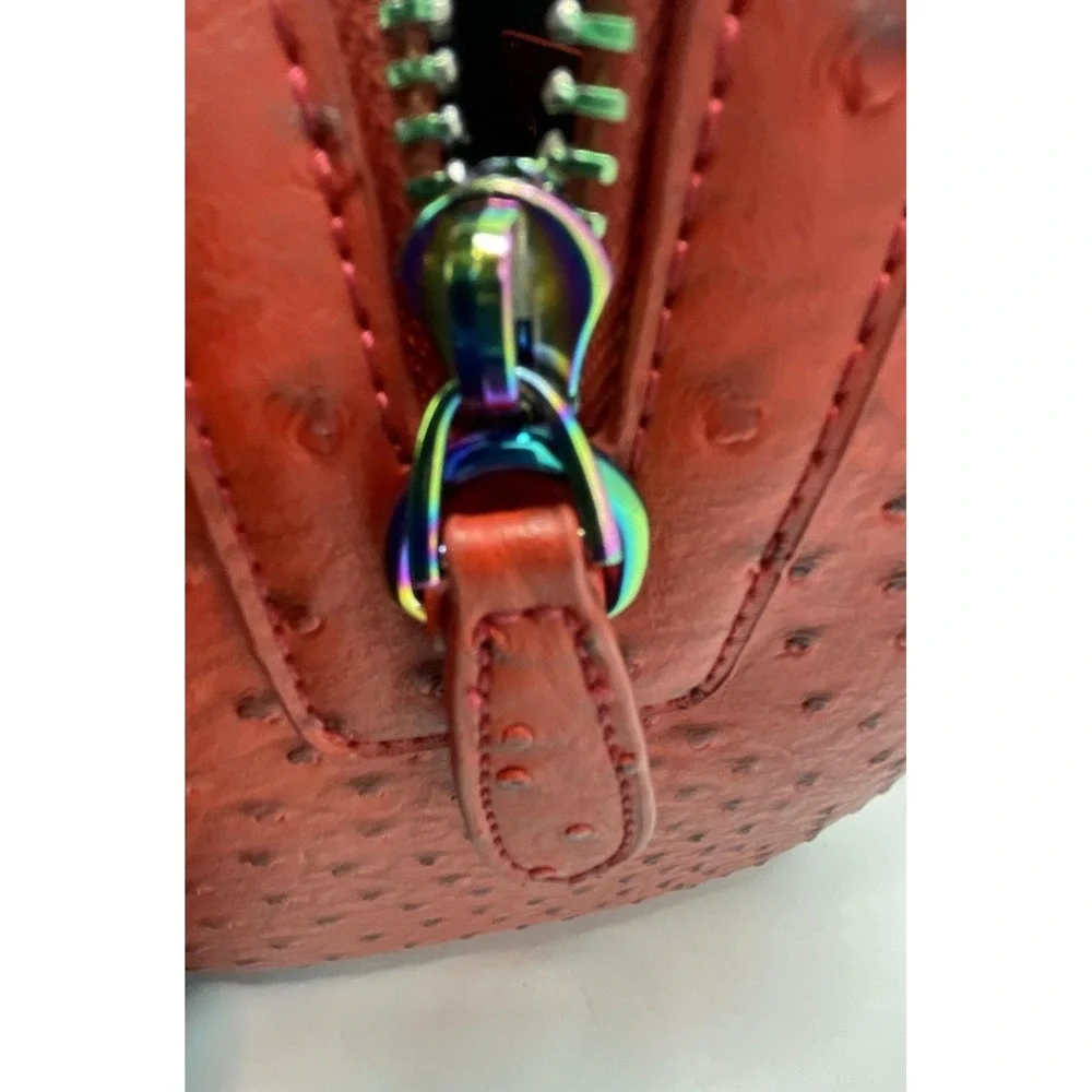 SASSY JONES Red Ostrich Embossed Satchel Handbag Shoulder Bag